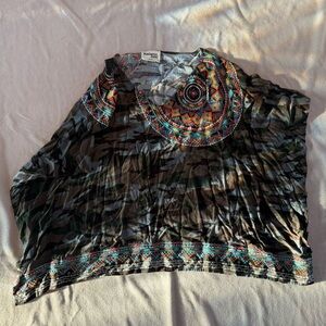 Savanna Jane Camouflage & Multi Color Embroidered Poncho Top Size 2X/3X